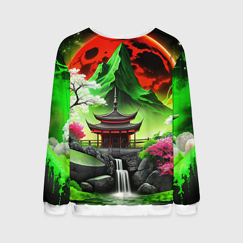 Мужской свитшот Водопад японии и природа / 3D-Белый – фото 2