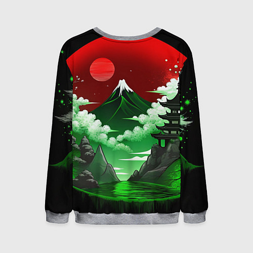 Мужской свитшот Япония красно-зеленая природа / 3D-Меланж – фото 2