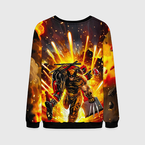 Мужской свитшот Дэдпул и Росомаха при взрыве / 3D-Черный – фото 2