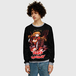 Свитшот мужской Аска Ленгли с копьем - Евангелион, цвет: 3D-меланж — фото 2