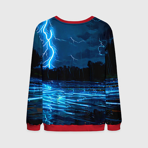 Мужской свитшот Лебедь на пруду в гразу / 3D-Красный – фото 2