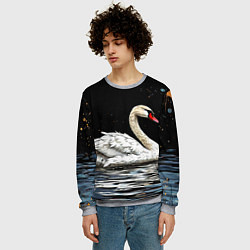 Свитшот мужской Белый лебедь ночью, цвет: 3D-меланж — фото 2