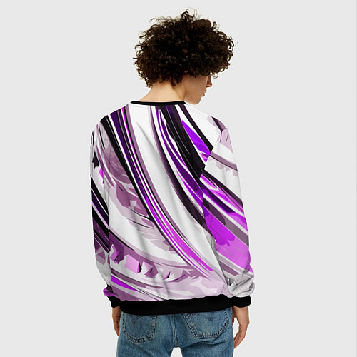 Мужской свитшот Волнистая бело-фиолетовая абстракция / 3D-Черный – фото 4