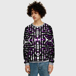 Свитшот мужской Чёрно-фиолетовые диагональные полосы на белом фоне, цвет: 3D-меланж — фото 2