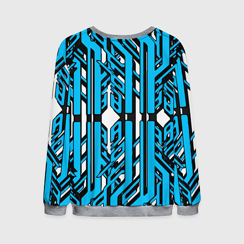 Мужской свитшот Чёрно-синие техно полосы на белом фоне / 3D-Меланж – фото 2