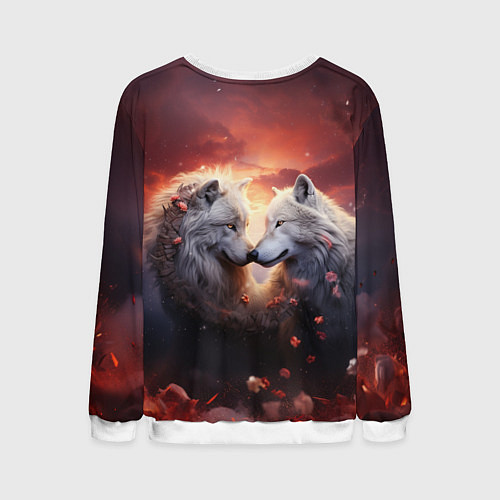 Мужской свитшот Влюбленные волки в цветах / 3D-Белый – фото 2