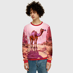 Свитшот мужской Верблюд в розовой пустыне, цвет: 3D-красный — фото 2