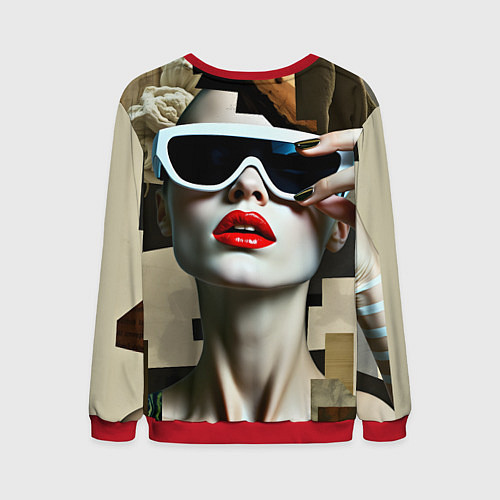 Мужской свитшот Коллаж с девушкой в очках / 3D-Красный – фото 2