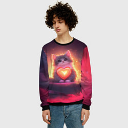 Свитшот мужской Пушистый котик с сердечком, цвет: 3D-черный — фото 2