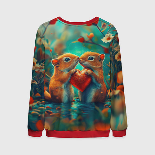 Мужской свитшот Влюбленные белки держат сердце / 3D-Красный – фото 2