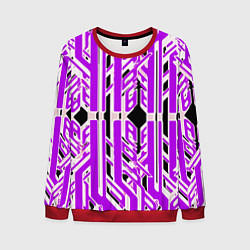 Мужской свитшот Бело-фиолетовые техно полосы на чёрном фоне