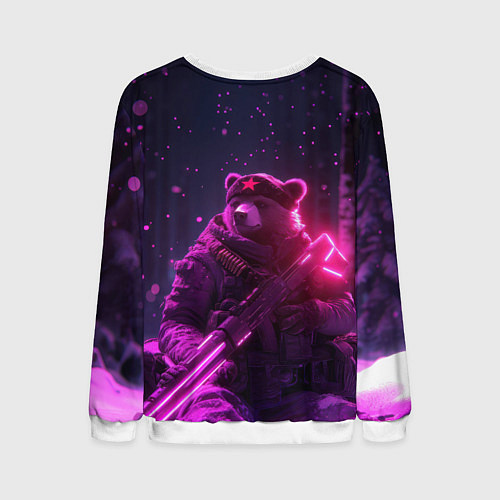 Мужской свитшот Советский медведь в неоновом свете / 3D-Белый – фото 2