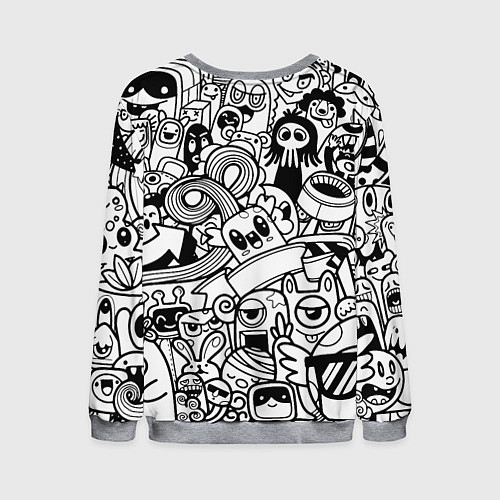 Мужской свитшот Black and white doddle monsters / 3D-Меланж – фото 2