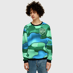 Свитшот мужской Зелено-голубой камуфляж и герб РФ, цвет: 3D-черный — фото 2