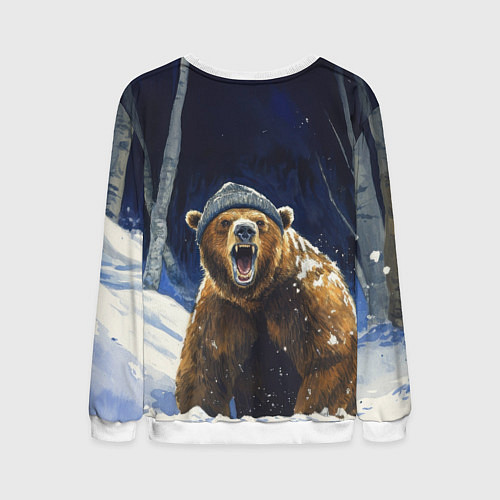 Мужской свитшот Я русский - медведь в лесу / 3D-Белый – фото 2