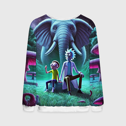 Мужской свитшот Рик и Морти - портрет на фоне слона / 3D-Белый – фото 2