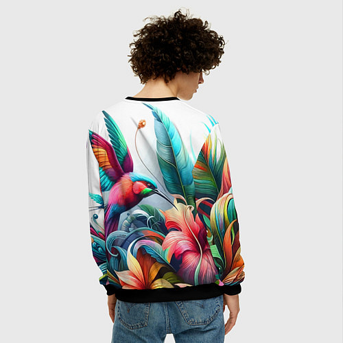 Мужской свитшот Райская птица - тропики / 3D-Черный – фото 4