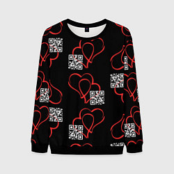 Свитшот мужской Сердца и код любви на черном, цвет: 3D-черный