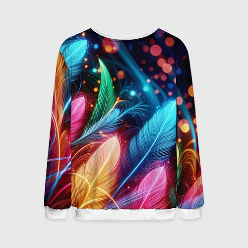 Мужской свитшот Яркие красочные неоновые перья / 3D-Белый – фото 2