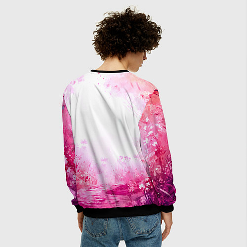 Мужской свитшот Белая лошадь с розовой гривой / 3D-Черный – фото 4