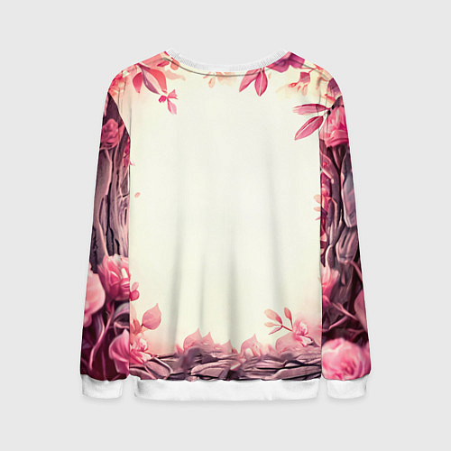 Мужской свитшот Кукушка в розовых цветах / 3D-Белый – фото 2