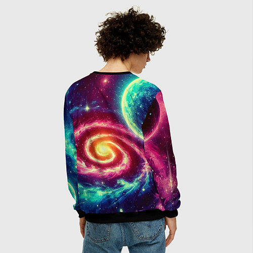 Мужской свитшот Битва Соника и Шэдоу в космосе в фильме / 3D-Черный – фото 4