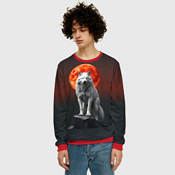 Свитшот мужской Белый волк в ночи, цвет: 3D-красный — фото 2