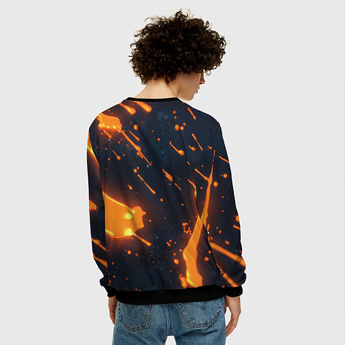 Мужской свитшот Оранжевая краска в движении / 3D-Черный – фото 4