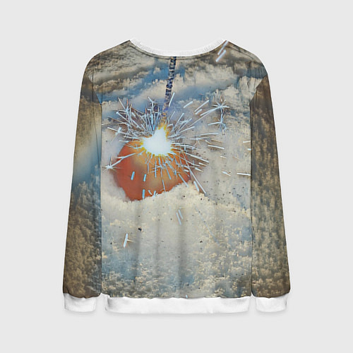 Мужской свитшот Искрящийся мандарин на снегу / 3D-Белый – фото 2