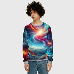 Свитшот мужской Fantastic neon space landscape - ai art fantasy, цвет: 3D-меланж — фото 2
