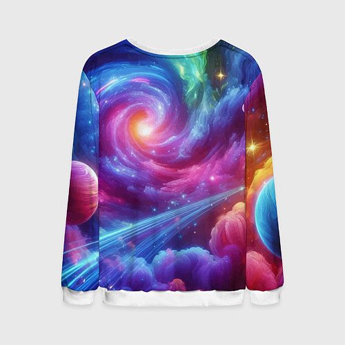 Мужской свитшот Рыжий космический котёнок - неоновое свечение / 3D-Белый – фото 2
