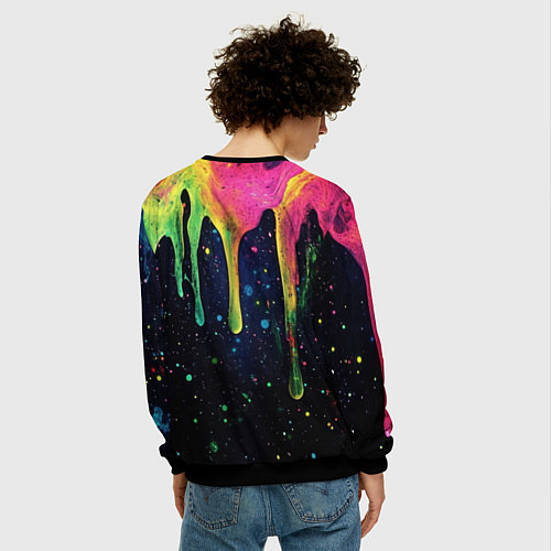 Мужской свитшот Разноцветные потеки краски / 3D-Черный – фото 4