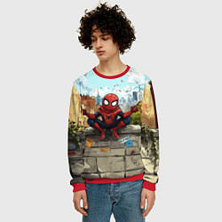 Свитшот мужской Маленький человек-паук в городе, цвет: 3D-красный — фото 2