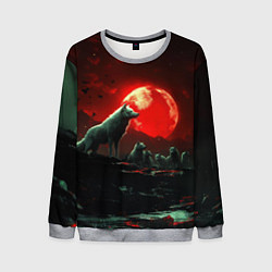 Мужской свитшот Белый волк на фоне красной луны