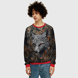Свитшот мужской Хищный серый лис, цвет: 3D-красный — фото 2