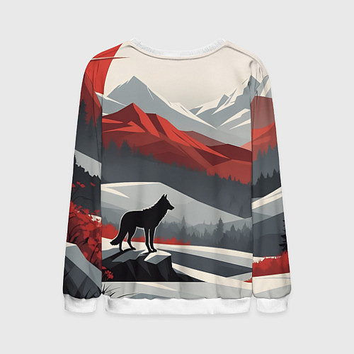 Мужской свитшот Лиса и красные горы / 3D-Белый – фото 2