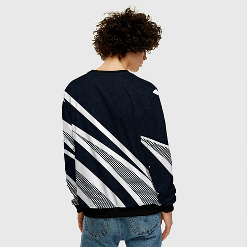 Мужской свитшот Герб России тёмно-синий с белым / 3D-Черный – фото 4