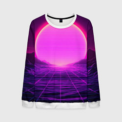 Свитшот мужской Синтвейв ретровейв неоновый узор и солнце, цвет: 3D-белый