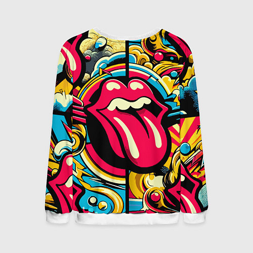 Мужской свитшот Rolling Stones logo - pop art pattern / 3D-Белый – фото 2