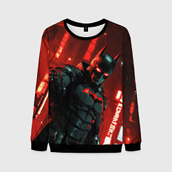 Мужской свитшот Черный Бэтмен на фоне красного города