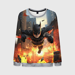 Мужской свитшот Бэтмен в полете над огнем