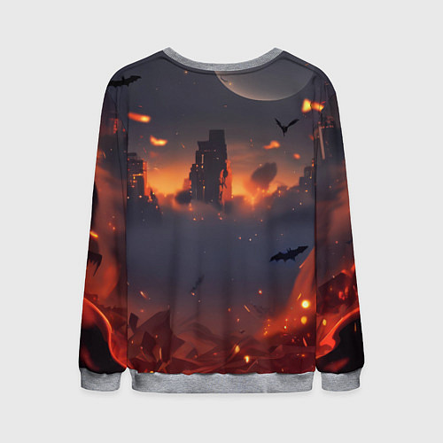 Мужской свитшот Бэтмен - летучие мыши и огонь / 3D-Меланж – фото 2