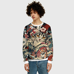 Свитшот мужской Котики и рыбки в сакуре, цвет: 3D-белый — фото 2