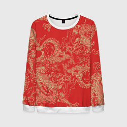 Свитшот мужской Золотые драконы на красном, цвет: 3D-белый