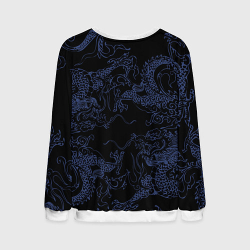 Мужской свитшот Синий дракон на черном / 3D-Белый – фото 2