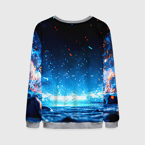 Мужской свитшот Хоккеист в синем пламени / 3D-Меланж – фото 2