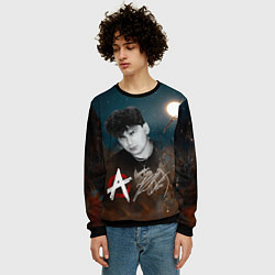 Свитшот мужской Юрий Хой на фоне луны, цвет: 3D-черный — фото 2