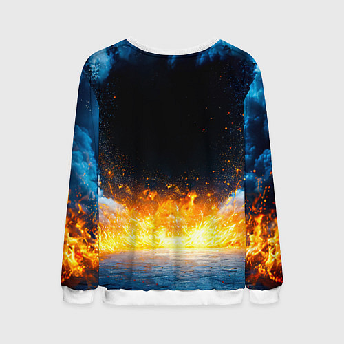 Мужской свитшот Айкидоист в огне и синий дым / 3D-Белый – фото 2