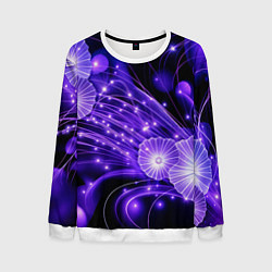 Свитшот мужской Силуэты цветов на темном фоне - фиолетовое свечени, цвет: 3D-белый