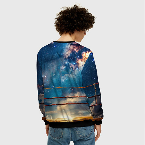Мужской свитшот Тайский боксер в космосе / 3D-Черный – фото 4